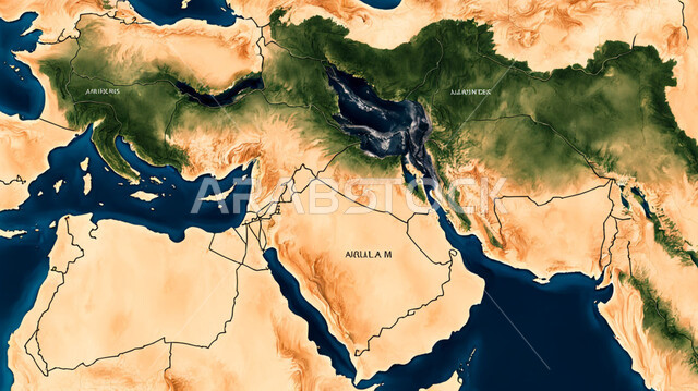 خريطة الوطن العربي على الكرة الأرضية باللون الطبيعي، الحدود الجغرافية للبلاد، البلدان المجاورة للمملكة العربية السعودية