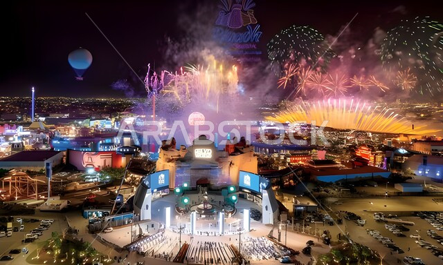 Famous landmarks in the Kingdom of Saudi Arabia, spending entertaining and enjoyable times in Boulevard City in the capital, Riyadh Season activities and events, the dancing water fountain