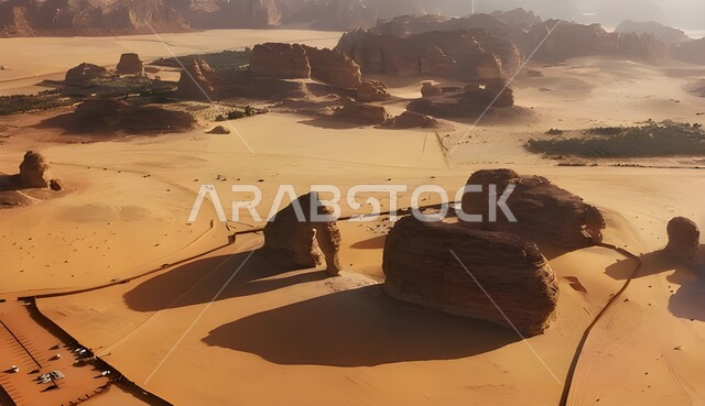 التكوينات والتشكيلات الصخرية في صحراء المملكة العربية السعودية، المرتفعات والتضاريس والقمم الجبلية في البراري،  الرمال الناعمة والكثبان الرملية الذهبية، مناطق البادية والبيئة الطبيعية الصحراوية