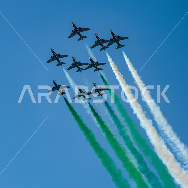 استذكار اليوم الوطني السعودي في 23 سبتمبر، إظهار الولاء والحب للدولة السعودية، الاحتفال بالاعياد والمناسبات الوطنية، تقديم عروض جوية في سماء المملكة العربية السعودية، استعراض فريق الطيران باليوم الوطني السعودي، فعاليات يوم العلم 11 مارس