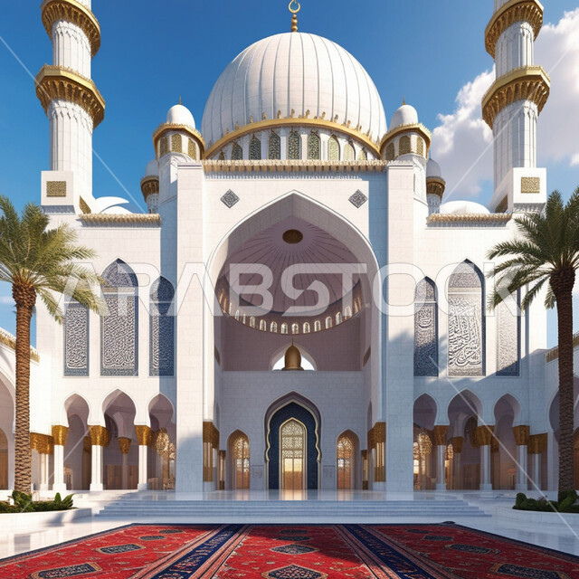 ديكورات وتصاميم اسلامية، المآذن والقبب المزخرفة، صورة لتصميم مسجد اسلامي كبير، الفن الهندسي المعماري على الطرازالحديث، الاهتمام بالغطاء النباتي وأشجار النخيل، اماكن للعبادة والطاعه والتقرب الى الله