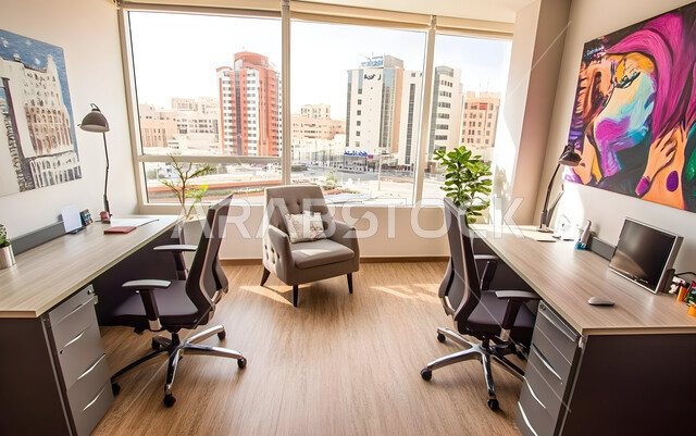 الديكورات العصرية الفاخرة, التصميم الداخلي الأنيق, مكتب بديكو راقي على الطراز الحديث, تصاميم حديثة لمكاتب الشركات في المملكة العربية السعودية, تجهيزات مكتبية مع أثاث مكتبي مريح, النوافذ والواجهات الزجاجية المطلة على الابراج وناطحات السحاب