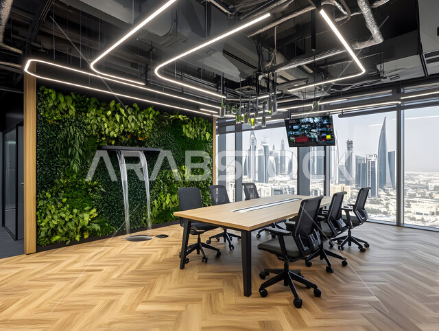 الديكورات العصرية الفاخرة, التصميم الداخلي الأنيق, مكتب بديكو راقي على الطراز الحديث, تصاميم حديثة لمكاتب الشركات في المملكة العربية السعودية, تجهيزات مكتبية مع أثاث مكتبي مريح, النوافذ والواجهات الزجاجية المطلة على الابراج وناطحات السحاب