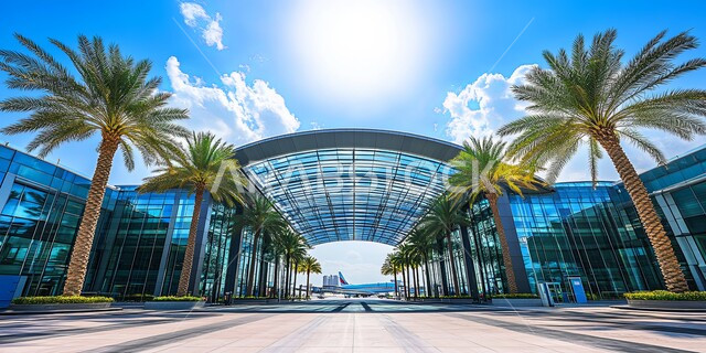 Architectural arts and designs for modern residential buildings and complexes, urban progress and growth, building a developed civilized future, an imaginary future view of buildings in the Kingdom of Saudi Arabia, improving and developing infrastructure, interest in planting green palm trees