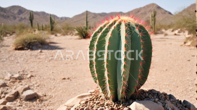 القمم والمرتفعات الجبلية في الصحراء، النباتات والمزروعات البرية في المحميات الطبيعية، نمو الشوكيات والأعشاب في براري المملكة العربية السعودية، نبات الصبار الشوكي على الرمال الذهبية الناعمة في المناطق الصحراوية، خلفية الطبيعة