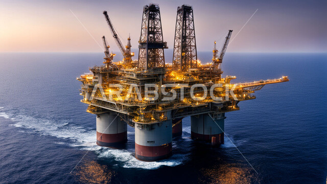  مراكز تخزين البترول في المملكة العربية السعودية، جودة الأدوات والمعدات الصناعية، منصة نفط لاستنباط الزيوت، استخراج وتصدير الثروات الباطنية، حفارة تقوم بالتنقيب عن النفط وسط البحر، آلات الحفر الضخمة