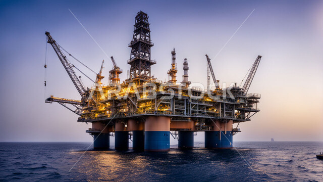 Extraction and export of underground resources, oil storage centers in Saudi Arabia, quality of industrial tools and equipment, oil platform for extracting oil, drilling rig for oil exploration in the middle of the sea, huge drilling machines