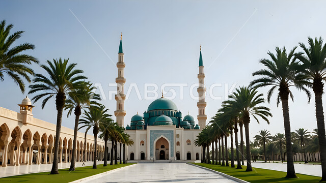 أماكن أداء الصلوات والطاعات, التصاميم الهندسية المميزة للمساجد، الفن الهندسي المعماري في بناء دور العبادة، الديكورات الانشائية على الطراز الديني الاسلامي, العبادة والتقرب إلى الله، خلفية السماء الصافية