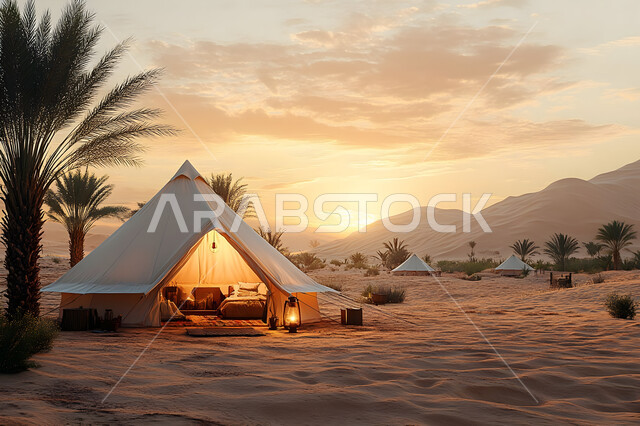 الأجواء الشتوية الممتعة, خيمة بدوية شعبية وسط الصحراء، التضاريس والرمال الذهبية الناعمة في وضح النهار، مخيمات سياحية في المناطق البرية, كشتة و جلسة بر شبابية، التخييم في صحاري المملكة العربية السعودية