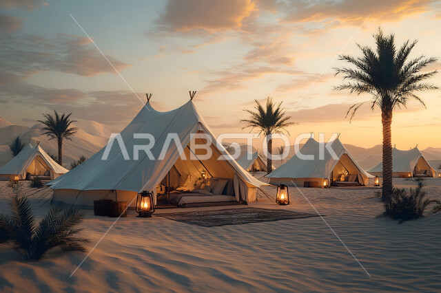 الأجواء الشتوية الممتعة, خيمة بدوية شعبية وسط الصحراء، التضاريس والرمال الذهبية الناعمة في وضح النهار، مخيمات سياحية في المناطق البرية, كشتة و جلسة بر شبابية، التخييم في صحاري المملكة العربية السعودية
