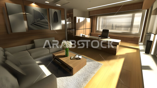 التصميم الداخلي الأنيق, تصاميم حديثة لمكاتب الشركات في المملكة العربية السعودية, مكتب بديكور راقي على الطراز الحديث, الديكورات العصرية الفاخرة, تجهيزات مكتبية مع أثاث مكتبي مريح