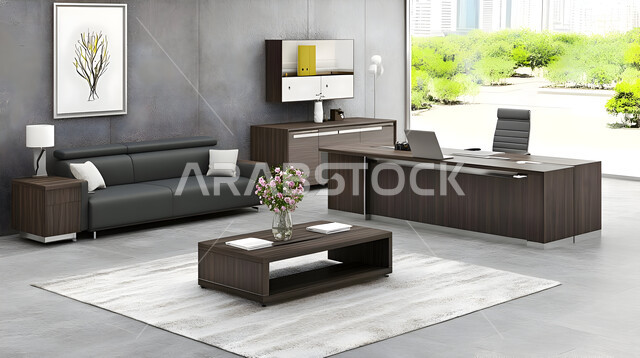 مكتب بديكور راقي على الطراز الحديث, التصميم الداخلي الأنيق, تصاميم حديثة لمكاتب الشركات في المملكة العربية السعودية, الديكورات العصرية الفاخرة, تجهيزات مكتبية مع أثاث مكتبي مريح, النوافذ والواجهات الزجاجية