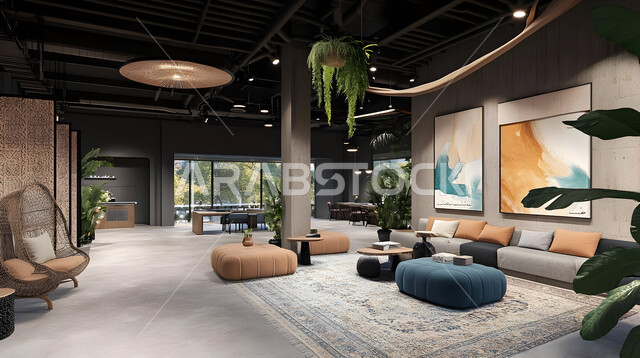 غرف مكتبية بتصاميم وديكورات داخلية فخمة، غرفة اجتماعات واسعة مع طاولة محاطة بكراسي, التصميم العصري الحديث للمكاتب في الشركات والمراكز التجارية السعودية, قاعة الأعمال وعقد الاتفاقات مع فريق العمل