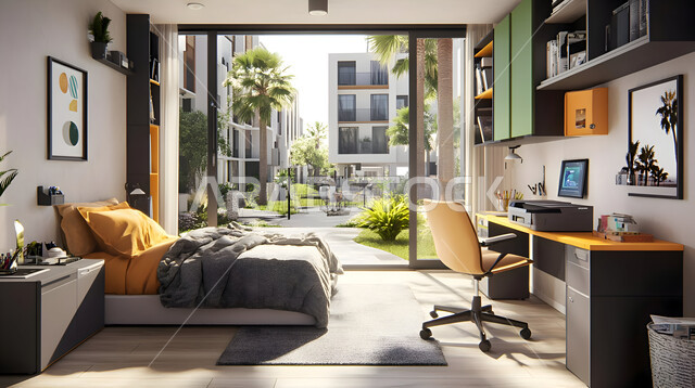 التصميم الداخلي للمنازل والبيوت باللون الاسود و البرتقالي، أثاث واكسسوارات منزلية داخلية أنيقة، غرفة نوم بتصاميم عصرية حديثة, شقق وفلل سكنية فاخرة، فنادق ومنتجعات بديكورات راقية في المملكة العربية السعودية