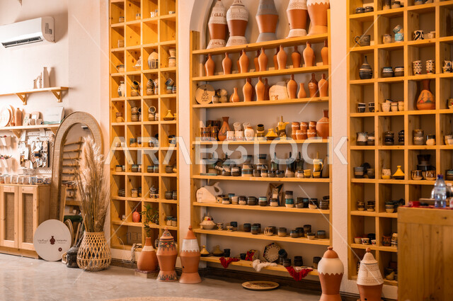 حرف ومهن شعبية تراثية, تأسيس الدولة السعودية 1727 م, الاستعداد للاحتفال باليوم الوطني السعودي 23 سبتمبر, عرض المواهب والاعمال الفنية اليدوية في إحدى المتاجر, محل بيع الهدايا التذكاريه التقليديه