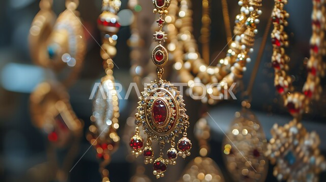 معروضات من الذهب والفضة المرصعين بالألماس والأحجار الكريمة، أسواق الصاغة في المملكة العربية السعودية، المجوهرات والحلي النسائية الفاخرة