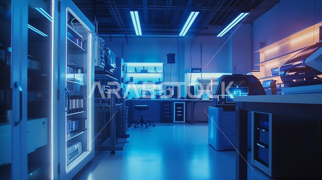 The concept of scientific research and development of samples through modern advanced devices in the medical research laboratory, medicine and health care, the advancement of biotechnology in scientific laboratories, a modern Saudi research center in the Kingdom of Saudi Arabia