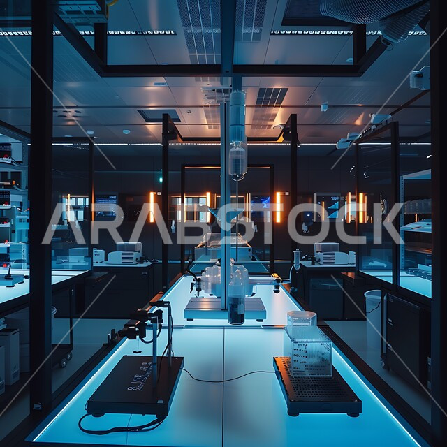 The concept of scientific research and development of samples through modern advanced devices in the medical research laboratory, medicine and health care, the advancement of biotechnology in scientific laboratories, a modern Saudi research center in the Kingdom of Saudi Arabia