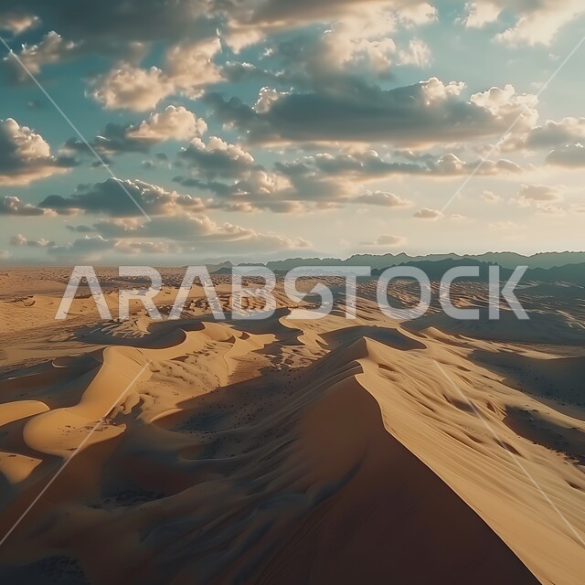 التكوينات والتشكلات الرملية في صحراء المملكة العربية السعودية، الهضاب و التلال من الرمال الناعمة في الربع الخالي، التضاريس و المرتفعات والقمم الجبلية في البراري، مناطق البادية والبيئة الطبيعية الصحراوية في النهار، خلفية الطبيعة