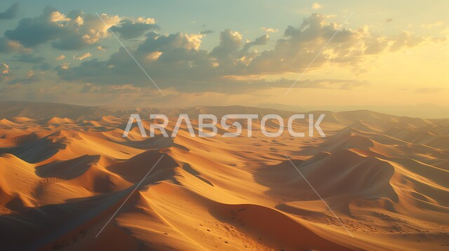 التكوينات والتشكلات الرملية في صحراء المملكة العربية السعودية، الهضاب و التلال من الرمال الناعمة في الربع الخالي، التضاريس و المرتفعات والقمم الجبلية في البراري، مناطق البادية والبيئة الطبيعية الصحراوية في النهار، خلفية الطبيعة