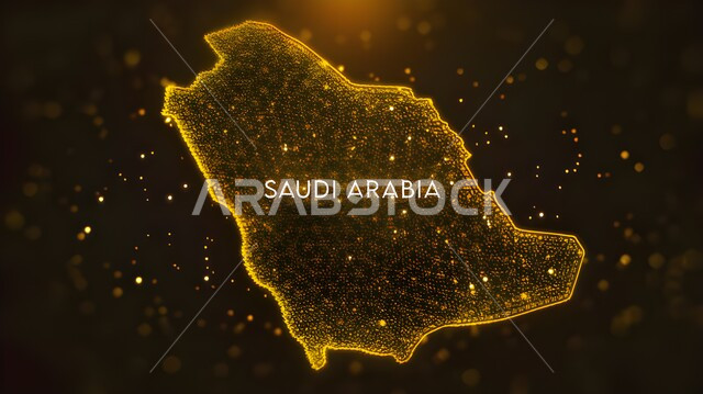 التطور الرقمي والنمو التكنولوجي في مجال الذكاء الإصطناعي، اتصال الشبكة العالمية، رسوم هولوجراميه ثلاثية الابعاد لخريطة المملكة العربية السعودية، رؤية مستقبلية 2030