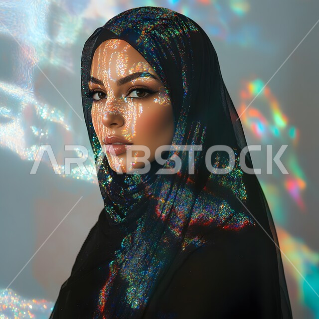 مفهوم الأناقة والأنوثة والنعومة, الاهتمام بالمظهر الخارجي, أزياء محجبات وملابس نسائية اسلامية بالوان عصريه حديثة، إبراز الجمال السعودي, صورة مقربة لإمرأة عربية خليجية سعودية ترتدي الحجاب   