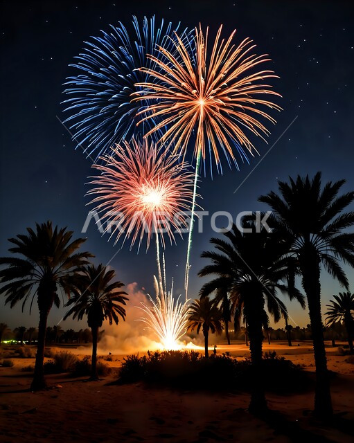 احتفالات ومهرجانات في اليوم الوطني السعودي في 23 سبتمبر, الأعياد والمناسبات الوطنية السعيدة, يوم العلم 11 مارس, الفعاليات والأنشطة الترفيهية في السماء ليلا, منظر المفرقعات الملونة والالعاب النارية 