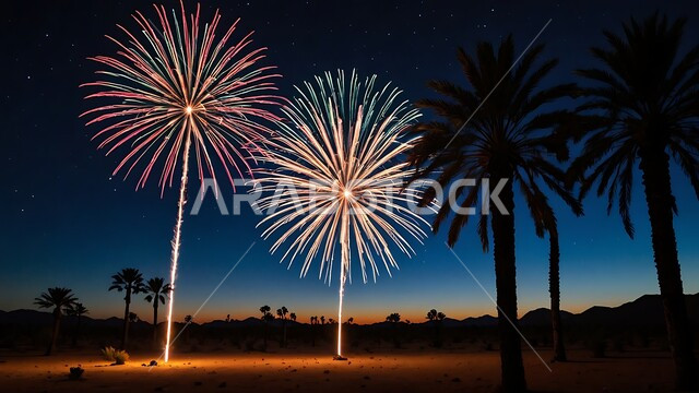 احتفالات ومهرجانات في اليوم الوطني السعودي في 23 سبتمبر, الأعياد والمناسبات الوطنية السعيدة, يوم العلم 11 مارس, الفعاليات والأنشطة الترفيهية في السماء ليلا, منظر المفرقعات الملونة والالعاب النارية