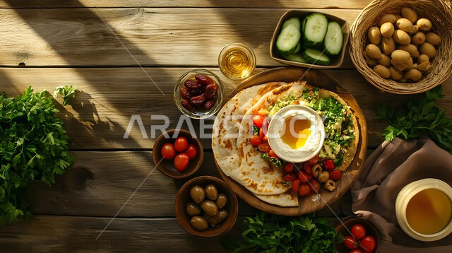 A healthy and useful breakfast, vegetables and foods rich in vitamins and nutrients, delicious cold vegetable appetizers, various traditional popular foods and dishes, oriental food recipes, decorating food with artistic methods