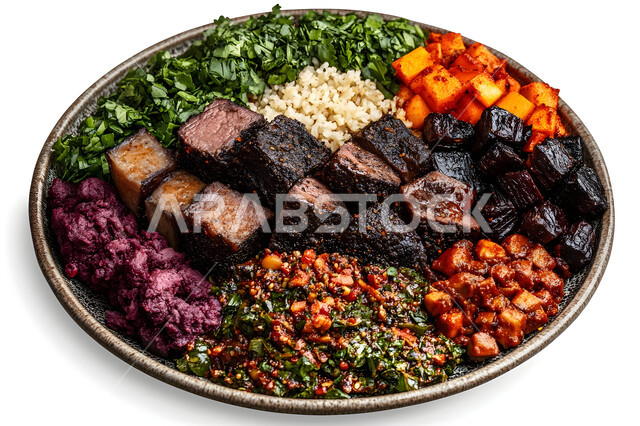 المأكولات العربية الشرقية، وصفات للأكلات المشوية بنكهات سعودية متنوعة، الأطعمة والأغذية الصحية اللذيذة, وجبات الحميات الغذائية المفيدة، مجموعة من اللحوم والخضراوات الطازجة المشوية