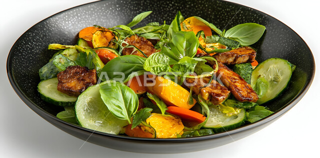 سلطات صيفية منعشة، أطباق المقبلات العربية والمأكولات الشرقية، أطعمة غنية بالفيتامينات، حمية غذائية للمحافظة على اللياقة البدنية، طبق مليء بالخضراوات الطازجة، تقديم وجبات طعام صحية ومفيدة في المطاعم السعودية