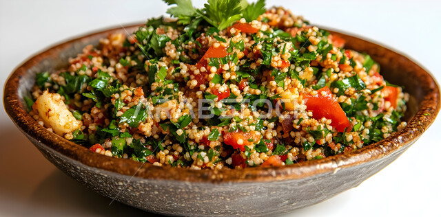 أطباق المقبلات العربية والمأكولات الشرقية، أطعمة غنية بالفيتامينات، حمية غذائية للمحافظة على اللياقة البدنية، تبولة الكينوا المليئة بالخضراوات الطازجة، تقديم وجبات طعام صحية ومفيدة في المطاعم السعودية