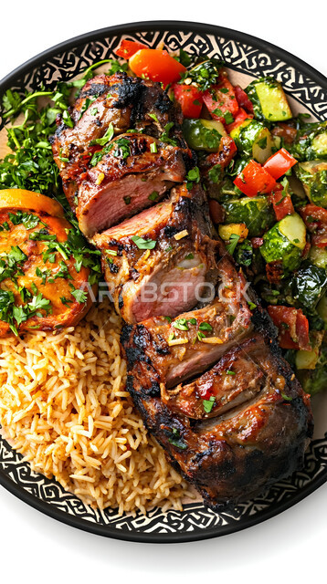  ولائم وأطباق عربية تقليدية شعبية، طبق من أرز الكبسة مع قطع اللحم المحمرة، وصفات المأكولات والوجبات الشرقية الشهية، مطابخ ومطاعم المملكة العربية السعودية، صحن من البرياني باللحم الدسم، مهارة إعداد وصفة المندي الخليجي المشهورة بالتوابل الغنية بالنكهات