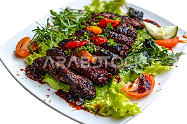 فن الطهي والشواء، طبق من قطع لحم الضأن الشهية مع الخضراوات, وصفات اللحومات المشوية بالنكهات المتميزة، مطاعم للمأكولات الشرقية في المملكة العربية السعودية، وجبات اللحم الصحية والمغذية، وجبة غذائية غنية بالبروتين