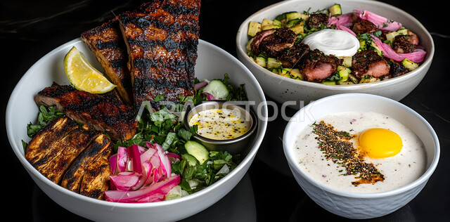 فن الطهي والشواء، طبق من قطع لحم الضأن الشهية مع الخضراوات, وصفات اللحومات المشوية بالنكهات المتميزة، مطاعم للمأكولات الشرقية في المملكة العربية السعودية، وجبات اللحم الصحية والمغذية، وجبة غذائية غنية بالبروتين