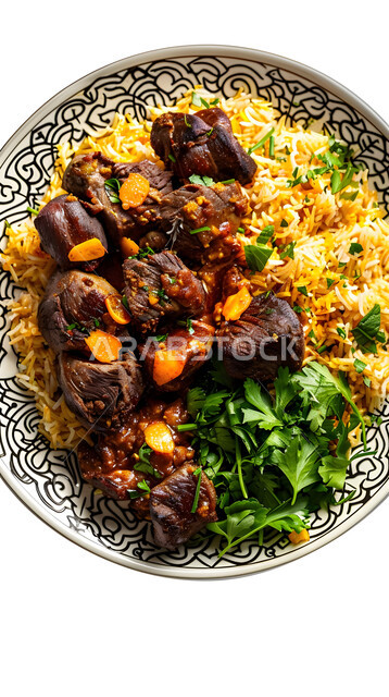  ولائم وأطباق عربية تقليدية شعبية، طبق من أرز الكبسة مع قطع اللحم المحمرة، وصفات المأكولات والوجبات الشرقية الشهية، مطابخ ومطاعم المملكة العربية السعودية، صحن من البرياني باللحم الدسم، مهارة إعداد وصفة المندي الخليجي المشهورة بالتوابل الغنية بالنكهات