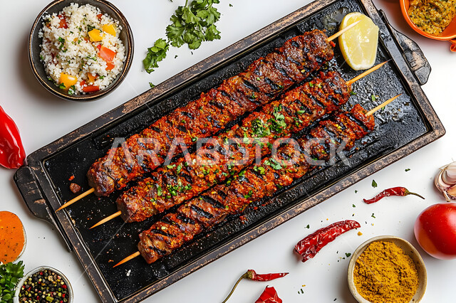  مائدة مزينة بمجموعة من الكباب المشوي اللذيذ، المطاعم في المملكة العربية السعودية، مأكولات وأطباق عربية تقليدية, وجبات غذائية غنية بالبروتين, وصفات الطعام الصحية الشهية, فنون تقديم الأطعمة الشرقية اللذيذة, سفرة مليئة بأنواع اللحوم المشوية