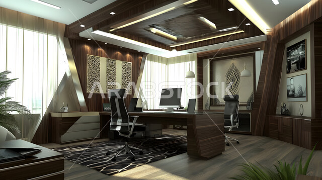 تصاميم حديثة لمكاتب الشركات في المملكة العربية السعودية, التصميم الداخلي والديكورات العصرية الفاخرة, مكتب بديكور راقي على الطراز الحديث, تجهيزات مكتبية أنيقة مع أثاث مكتبي مريح