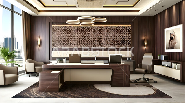 تجهيزات مكتبية أنيقة مع أثاث مكتبي مريح، تصاميم حديثة لمكاتب الشركات في المملكة العربية السعودية, التصميم الداخلي والديكورات العصرية الفاخرة، مكتب بديكور راقي على الطراز الحديث