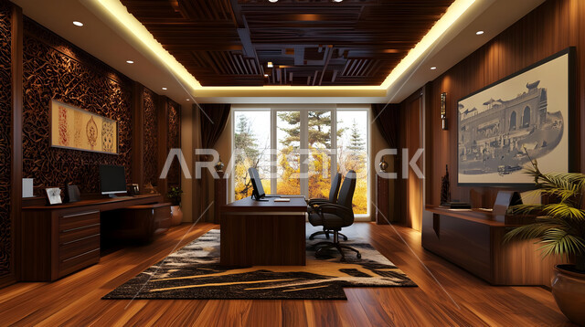 تجهيزات مكتبية أنيقة مع أثاث مكتبي مريح، تصاميم حديثة لمكاتب الشركات في المملكة العربية السعودية, التصميم الداخلي والديكورات العصرية الفاخرة، مكتب بديكور راقي على الطراز الحديث