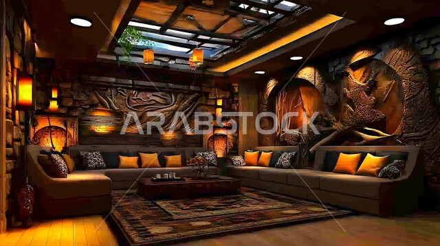 Elegant designs for comfortable living rooms in modern style, modern accessories and antiques, high-end interior decorations for villas and residential apartments in the Kingdom of Saudi Arabia, living room with luxury home furniture