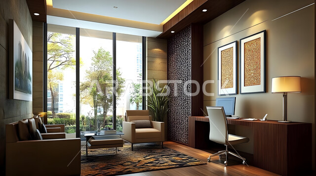 تجهيزات مكتبية أنيقة مع أثاث مكتبي مريح، تصاميم حديثة لمكاتب الشركات في المملكة العربية السعودية, التصميم الداخلي والديكورات العصرية الفاخرة، مكتب بديكور راقي على الطراز الحديث