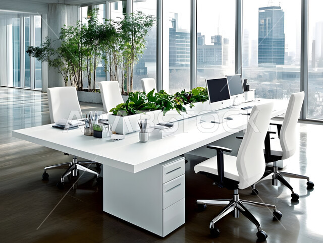 الواجهات الزجاجية الكبيرة، تجهيزات مكتبية أنيقة مع أثاث مكتبي مريح، تصاميم حديثة لمكاتب الشركات في المملكة العربية السعودية, التصميم الداخلي والديكورات العصرية الفاخرة، مكتب بديكور راقي على الطراز الحديث