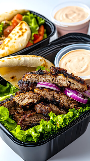 أطباق الباربكيو الشهية، طبق من اللحم المشوي مع المقبلات والخضراوات الطازجة، مطاعم الشواء في المملكة العربية السعودية، وجبات الطعام اللذيذة الصحية، مأكولات وأصناف عربية شرقية، خلفية بيضاء