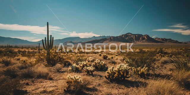 مجموعة من نبات الصبار الشوكي في المناطق الصحراوية, النباتات الشوكية البرية في المحميات الطبيعية، نمو الشوكيات والأعشاب في براري المملكة العربية السعودية, التشكيلات و التكوينات الصخرية