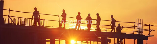 الإشراف على سير خطة العمل, تشييد المباني والمشاريع الضخمة، صورة ظلية من الاسفل لمهندسين عربين خليجين سعودين يعملون في موقع البناء، إنشاء الأساسات والهياكل للمشروعات السكنية والمصانع، أعمال البناء والمقاولات والتطوير العقاري, مهن ووظائف هندسية