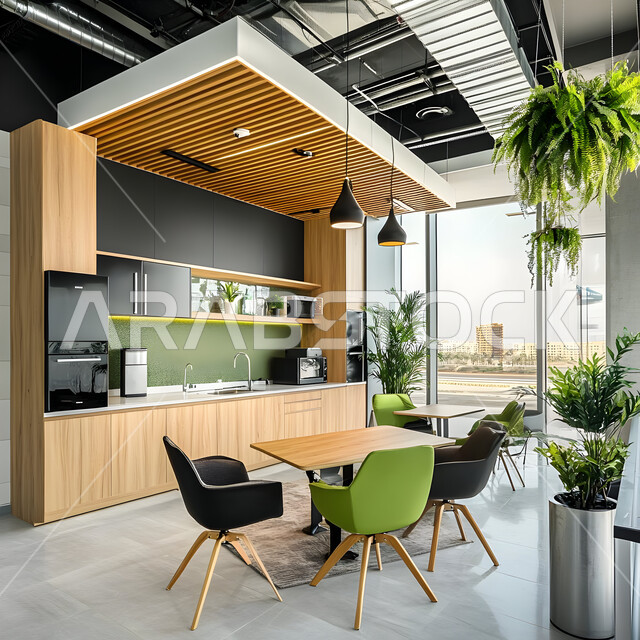 Modern decorations for luxury kitchens in Saudi Arabia, modern style kitchen interior design, pendant lights and color coordination, high-end home furniture, distinctive residential apartments and villas