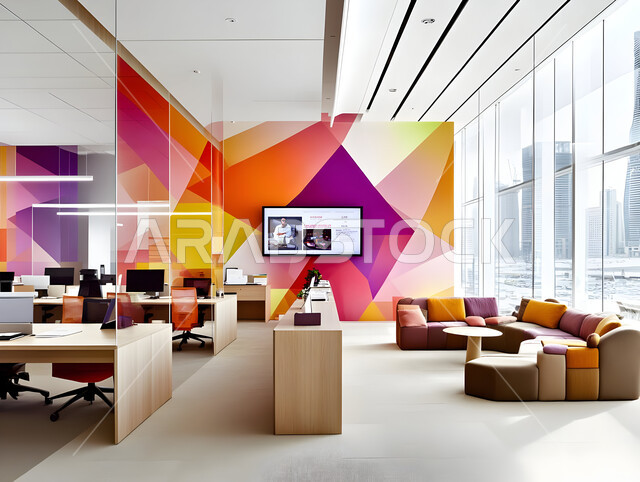 Modern designs for corporate offices in Saudi Arabia, luxury modern interior design and decorations, office with high-end modern style decoration, elegant office equipment with comfortable office furniture