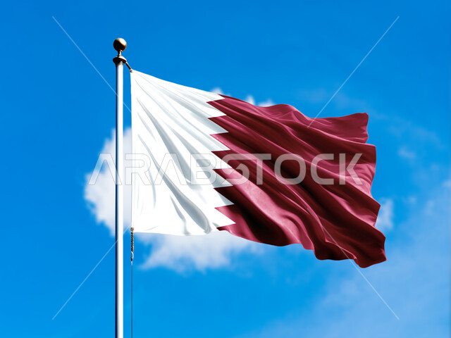 علم دولة القطر يرفرف في سماء البلد, الفخر والاعتزاز وحب الوطن والانتماء اليه، الاحتفال بالاعياد والمناسبات، استذكار التاريخ والهوية الوطنية,  ذكرى اليوم الوطني القطري18 ديسمبر، منظر السماء الزرقاء الممتلئة بالغيوم
