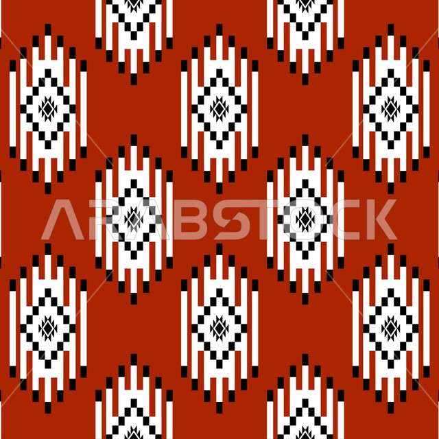 Popular designs for colorful, authentic Arabic inscriptions in the Kingdom of Saudi Arabia, the popular Saudi heritage of Sadu decoration with geometric shapes, traditional traditional art.